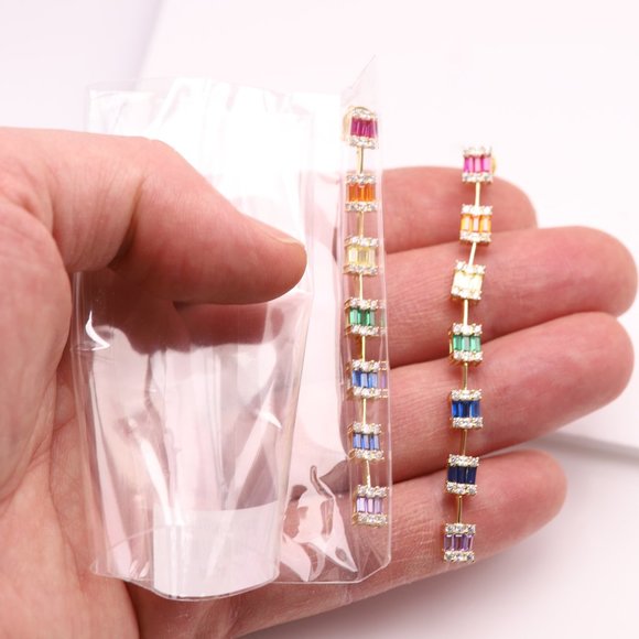 Long Dangle Earrings Sterling Silver Multi color cz - Picture 9 of 9